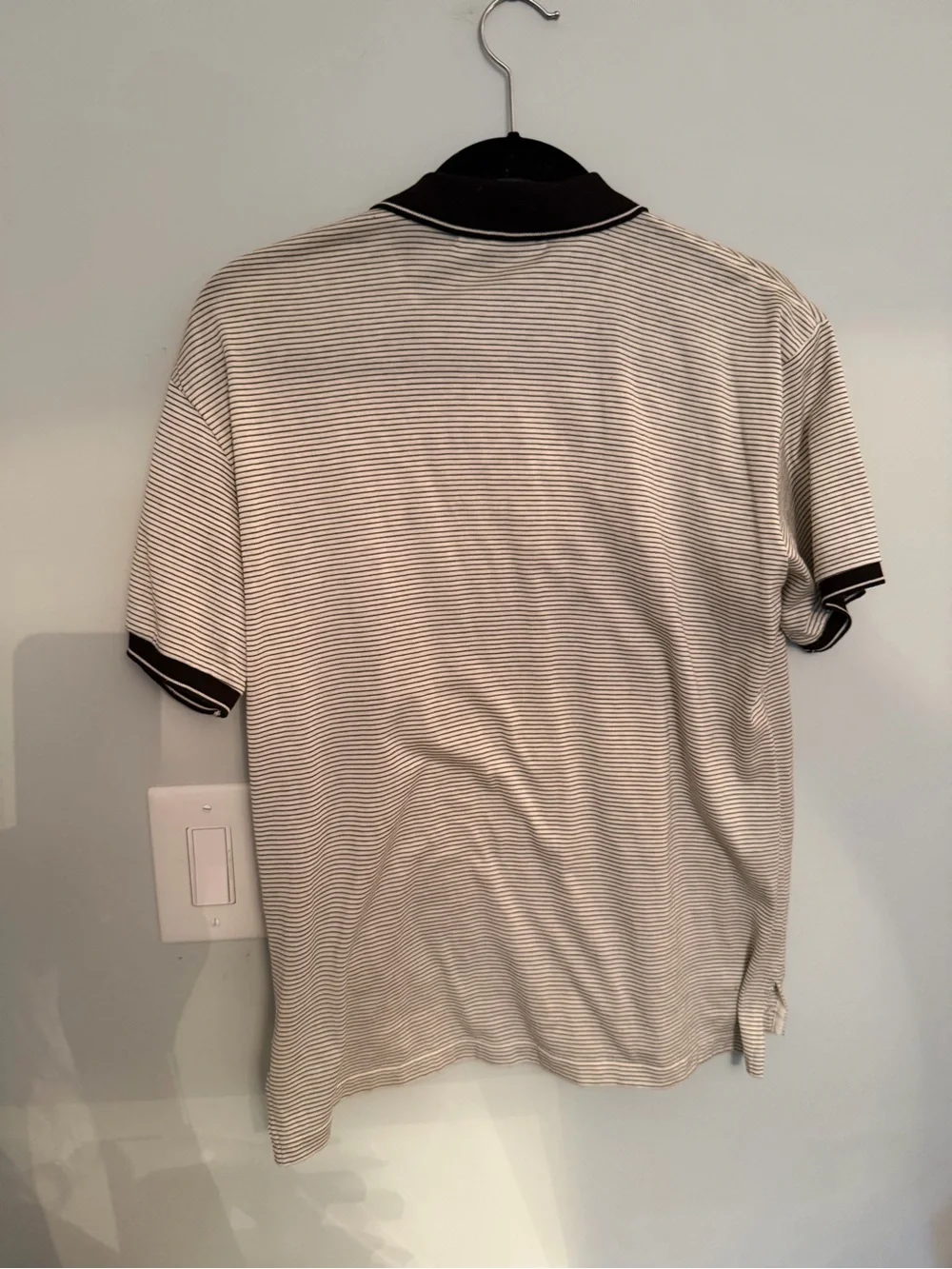 Ralph Lauren Men’s Striped Polo Shirt - Cream with Black Trim M